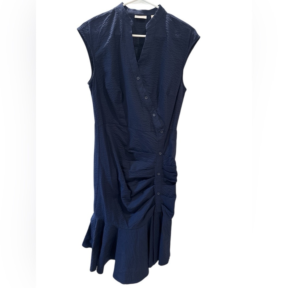 Eva Mendes x New York & Company Navy Blue Ruched Shirt Dress Size M, Pre-own EUC